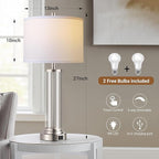 QiMH Touch Control Table Lamps Set of 2 with USB A+C Ports, 3-Way Dimmable Bedside Lamp for Living Room Bedroom House, Modern Nightstand Lamp with 2 LED Bulbs
