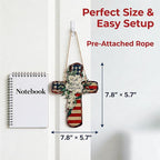 YOYAI Wooden Wall Cross Decor Patriotic Door Hanger Memorial Day Decorations 4th of July Wooden Welcome Wreath for Front Door, Independence Day Decorations - Wooden Cross Outdoor Door Hanger for Porch, Wall, Window