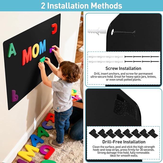 MAXECHO 2 Pack Black Magnetic Bulletin Board, 17.5"×13.5" Magnet Boards for Wall, Cabinet to Display Photos, Notes