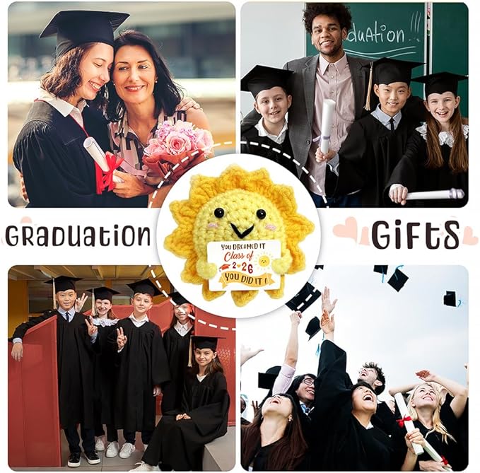 Class of 2026 Graduation Gifts Positive Crochet Sun Doll, Emotional Support Crochet Dolls - Graduation Gifts, College and Masters Graduates Congratulations Present