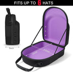 Hard baseball hat case, Hat Carrier Travel Case with Adjustable Shoulder Strap, Hat cap case for 6 Baseball Caps - Perfect for Traveling & At-Home Storage (Black with Purple)