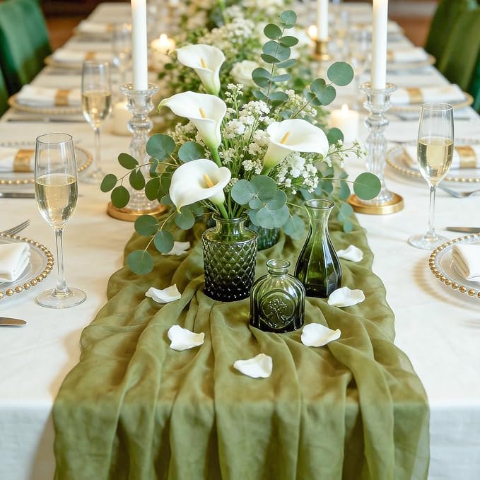 Green Glass Bud Vases Set of 12, Mini Flower Vase for Centerpieces, Small Glass Vases in Bulk for Wedding Decorations, Vintage Vase for Bridal Shower, Party, Recepetion, Home Table Décor