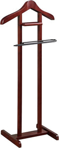 Proman Products Lancaster Suit Valet Stand VL16141 with Tray, Contour Hanger, Trouser Bar, 17" W x 12" D x 42" H, Mahogany