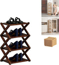 2/3/4/5/6/7/8/9 Tier Bamboo Shoe Rack - Foldable,No Installation Needed,Space-Saving Multi-Tier Storage for Indoor & Balcony Use (Brown,4 Layers)