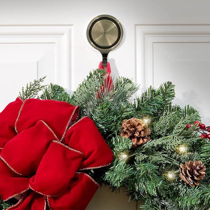 Haute Decor Attract Pinch-Free Magnetic Wreath Hanger (Antique Brass) - 1 Pack - for Metal Doors and Surfaces Around Home, Office, Garage, School