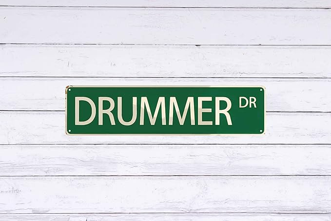 Classic Drummer Street Metal Sign 4x16 in Wall Art for Music Lovers Installation for Home Decor
