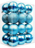 Emopeak 24Pcs Christmas Balls Ornaments for Xmas Christmas Tree - 4 Style Shatterproof Christmas Tree Decorations Hanging Ball for Holiday Wedding Party Decoration (Teal Blue, 2.4"/6.2CM)