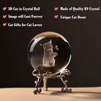 IFOLAINA 3D Cat Themed Gifts for Women 3D Crystal Ball Cat Related Sympathy Figurines Presents Kitty Decorative Globe Decor with Stand