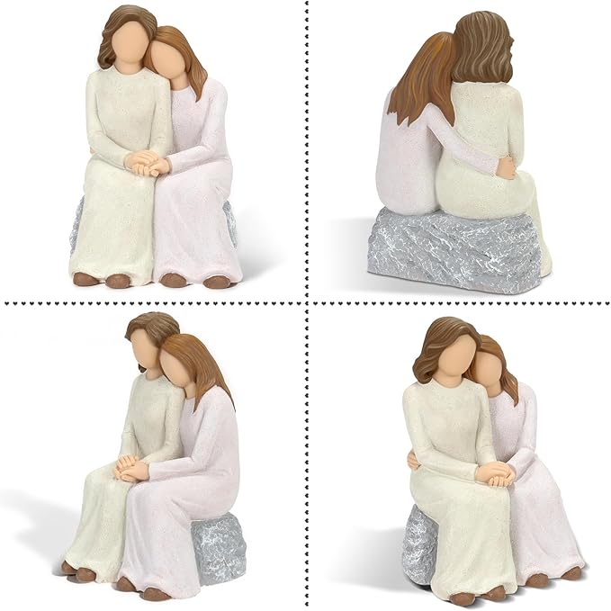 Mother Daughter Resin Figurine, Hand-Painted Mom Daughter Sculpture Artwork, Family Memorial, & Home Décor