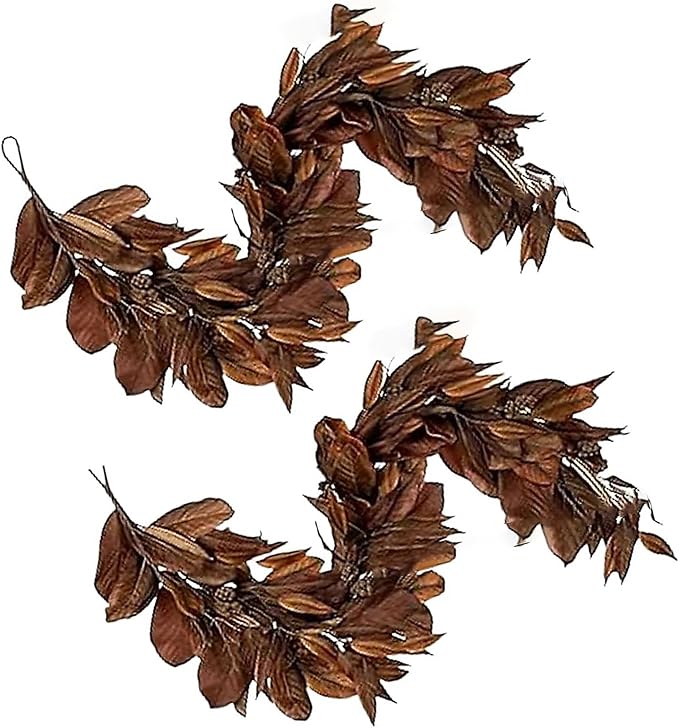 Brown Leaf Wreath, Artificial Realistic Reusable Leaf Swag Fall Porch Decorations Outdoor for Mantle Fall Decorations for Home (1-280)