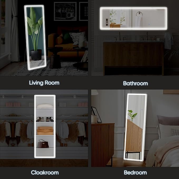 DUMOS LED Full Length Mirror, 20"x63" Full Body Floor Standing Mirror with 3 Color Lights & Wall Mounted for Bedroom, Dressing Room, Living Room, Bathroom