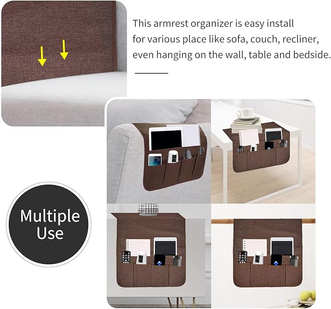 Sofa Armrest Organizer, Remote Control Holder for Recliner Couch, Arm Chair Caddy with 5 Pockets for Magazine, Tablet, Phone, iPad