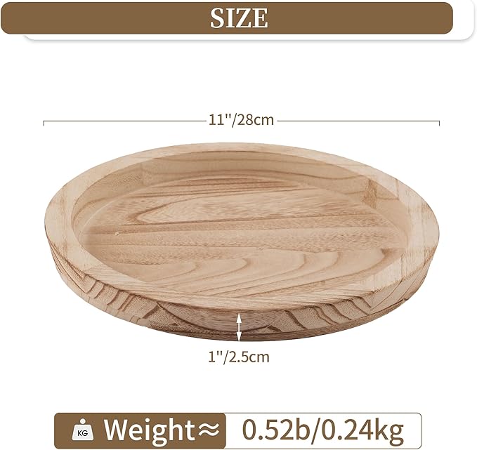 Hanobe Wooden Tray for Coffee Table: Candle Holder Plate Round Decorative Serving Tray - Vintage Table Centerpiece Rustic Farmhouse Home Decor