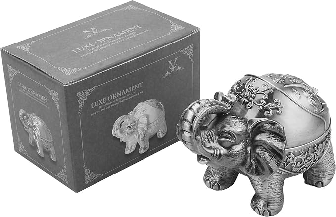 LAUYOO Metal Elephant Ashtray with Lid Windproof Ashtray Outdoor, Indoor Ashtrays for Weed, Vintage Practical Decoration Ashtrays for Cigarettes Great Gift for Men Women(Pewter)
