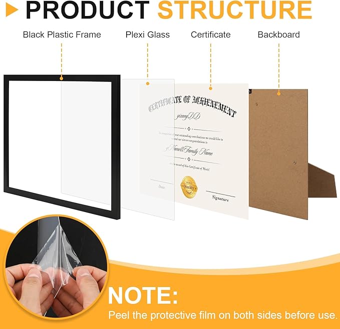 YixangDD 20 PACK Certificate Frames 8.5 x 11, Black Diploma Frame Document Frame with Clear Plexiglass, Picture Frames for Tabletop and Wall Display