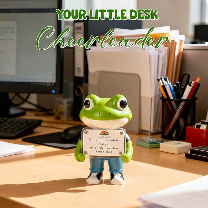 Positive Frog Figurine - 4.9" Tall Hand-Painted Resin Indoor Office Desk Decoration with Cute Motivational Sign, Funny Gift for Women Friends Bestie BFF Bestfriend Coworkers