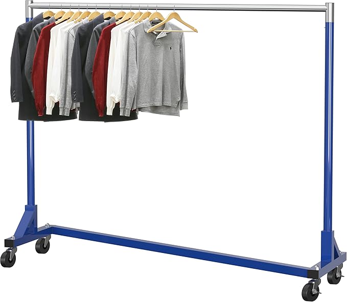 Simple Houseware Industrial Grade Z-Base Garment Rack, 500lb Load with 63 Inches Extra Long Bar, Blue