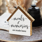 Farmhouse Kitchen Decor, Meals and Memories are Made Here House Shaped Wooden Block Sign, Rustic Dining Room Kitchen Decor for Desk Table Shelf