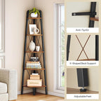 HOOBRO Corner Shelf, 5-Tier Corner Shelf Stand, 66.9” Tall Ladder Bookshelf, Industrial Corner Display Shelf Plant Stand for Living Room, Kitchen, Home Office, Rustic Brown BF145CJ01