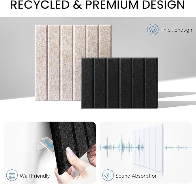 Large Cork Bulletin Board for Wall 36"x24", 6 Pack Felt Slat Wall Panel Tiles with 50 Pushpins, 30 Safe Removable Adhesive Tabs, Decorative Pin Board Tack Board for Office Home School (Beige, 36"x24")