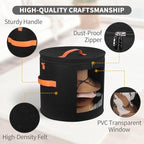Oversized Hat Storage Box for Women & Men，19" D x 17" H Cowboy Hat Boxes with 1 Wood Hook Felt travel Round Hat Organizer Box with Dustproof Lid (Black)