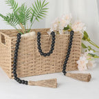 Wood Bead Garland 58 Inch Black Wooden Beads for Boho Farmhouse Table Home Decor with Tassel, Wooden Prayer Bead, Rustic Country Boho Wall Hanging Decor for Kitchen Modern Living Room Tray Vase Shelf