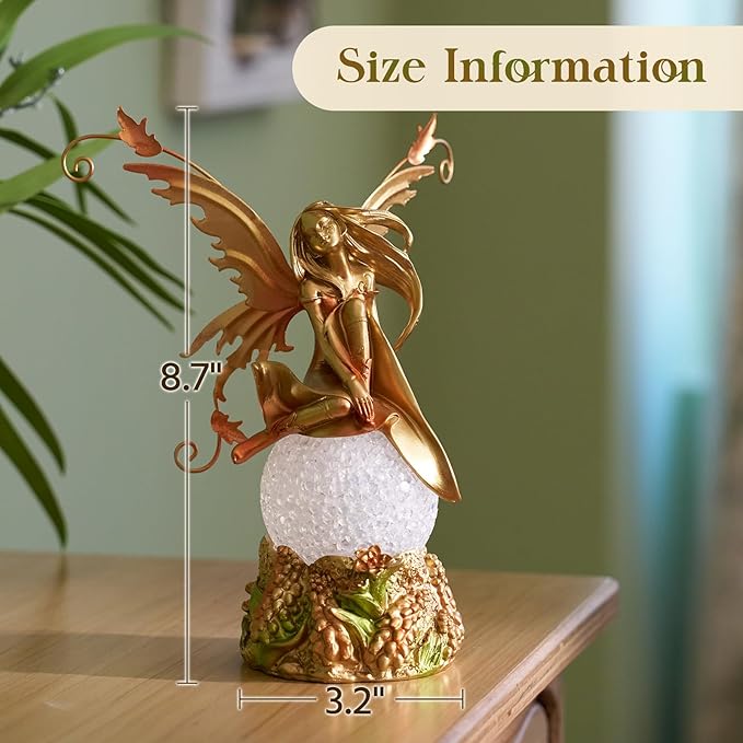 Resin Fairy Statue with Light, Hand-Painted Angel Figurine Graceful Fairy Sculpture Elegant Fantasy Decor for Bookshelf, Mantel, Bedroom, Coffee Table, Thoughtful Gift for Women, Girls