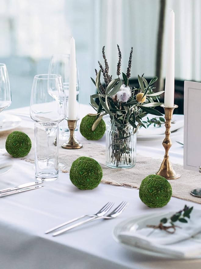 Biubee 6Pack Decorative Faux Dried Moss Balls- 3" Artificial Green Plant Mossy Globes Handmade Sphere Moss Gift for Home Dough Bowl Vase Chinoiserie Decors Party Wedding Display