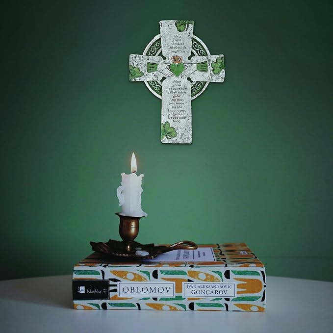TALPGOD Celtic Cross Irish Blessing Wall Decor, Irish Wall Art for Home, Ireland Gifts, Catholic Cross, Green, 9.45 Inch x 7.48 Inch