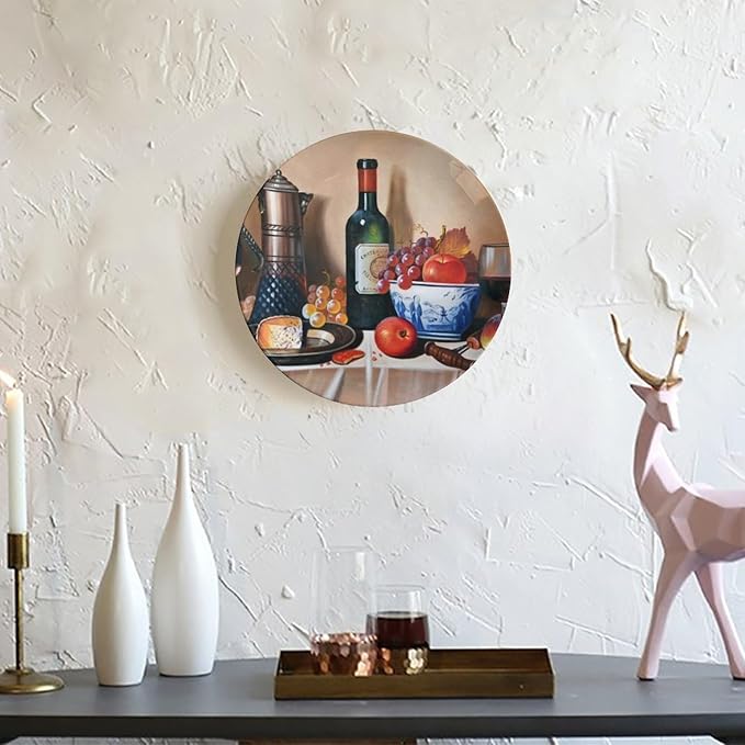 Decorative Ceramic Plates, 10 Inch, Cheese Makes Wine Taste Better Round Display Plate, Handmade Ceramic Ornament, for Wall Hanging Living Room Bathroom Decor Gift