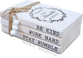 LIVDUCOT Wooden Decorative Books for Home Decor, White Faux Books for Rustic Decoration, Farmhouse Stacked Book Decor for Living Room, Entryway, Bookshelf （Be Kind Work Hard Stay Humble）
