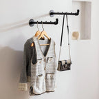 Industrial Wall Pipe Clothes Bar - Heavy Duty Metal Coat Hanger with Hook, Wall-Mounted Garment Holder Racks,Wall Clothing Racks/Hanging Rail, 6Pcs