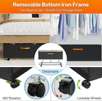 Under Bed Storage with Wheels, 12" Height Under Bed Storage Extra Deep Under Bed Storage Containers, Perfect for 14'' Bed Frame, No Assemble Metal Rolling Underbed Storage for Clothes Shoes Blankets
