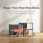 Pinkpum 15 Pack X-Large Shoe Storage Boxes Fit Size 11, Shoe Organizer for Closet Clear Plastic Stackable Shoe Dispaly Case Bins Holder, Sneaker Storage for Sneakerheads Black