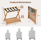 Goplus Luggage Rack for Guest Room Set of 4, Folding Suitcase Stand with Storage Shelf, Acacia Wood Frame & 5 Nylon Straps, Fully Assembled 27" Luggage Stand for Bedroom, Hotel, Holds up to 200 LBS