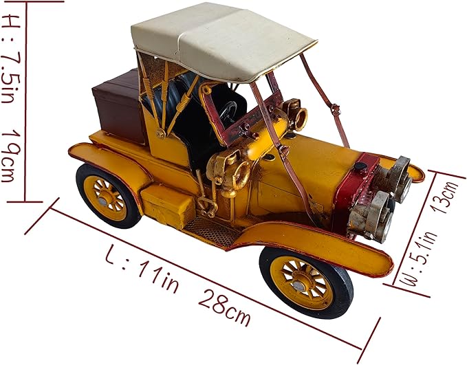 YCHTEWY-Iron Classic Yellow Vintage car Model Collectible Vehicle Decoration, Metal Vintage car Christmas Decor ，Unique Blend of Vintage, Rustic, Farmhouse Vintage car Decor for Table Top Decor. (F)