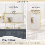 Keonjinn Gold Bathroom Mirrors for Wall 48 x 24 Inch Brushed Gold Frame Rectangular Vanity Mirror Large Metal Framed Farmhouse Mirror for Bathroom Sink Modern Full Length Mirror(Horizontal/Vertical)