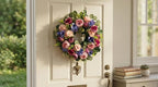 Svndlyn 22 Inch Pre-lit Artificial Spring Wreath for Front Door with Timer - 20 LED Lights, Pink Rose Peony & Eucalyptus Floral Decor, Battery Operated Summer Wreath for Indoor Covered Outdoor