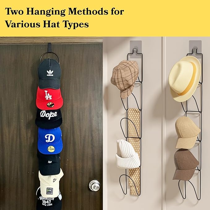 10Pack Over The Door Hat Organizer for baseball caps | Multi-Functional Baseball Hat Rack for Closet | Wall Mounted Hat s torage organizer | 5 types of accessories cap holder stand w hooks ,Black