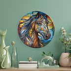 Decorative Plates for Wall Hanging, Horse Abstract Stained Glass Painting Ceramic Plate w/Display Stand, Home Decor for Kitchen Cabinets, Farmhouse Round Tray 6 Inch, Gift for Horse Lover