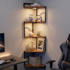 HAAYOT Corner Shelf Wall Mounted with Lights, 5-Tier Floating Metal Shelves for Living Room, Bedroom, Rustic Brown