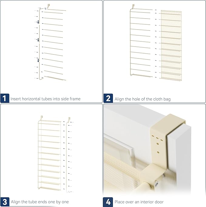 Whitmor 36 Pair Over The Door Shoe Organizer, 12 Tier Hanging Shoe Organizer, Heavy Duty Metal & Mesh Shoe Holder, Hanging Shoe Rack for Closet Organizer & Storage, 69"L x 21.7"W x 7.5"H, Beige
