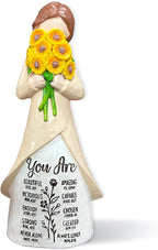 Christian Figurine for Women – “You are” Sunflower Resin Doll with Bible Verses – Hand-Painted Spiritual Statue Decor – Religious Faith Gift for Women – Home & Church Christmas Keepsake