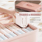 2 Pack Drawer Organizer Dividers with Lid, 17 Cell Underwear Organizer for Closet Organizers and Storage Boxes, Foldable Wardrobe Clothes Storage Bins for Underwear, Socks, Bras, Ties, Lingerie