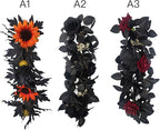 Artificial Rose Flower Swag,Artificial Sunflower Swag, 24 Inch Decorative Swag with Pumpkins Berries and Black Leaves for Halloween Home Front Door Lintel Wedding Arch Party Tabletop Wall Decor(#1)