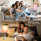 Dicoool Pink Bedroom Lamp for Bedside - 3 Color Temperatures Desk Lamp with USB C and A Ports, Pull Chain Table Lamp with AC Outlet, Nightstand Lamp with Silver Metal Base for Kids Girls