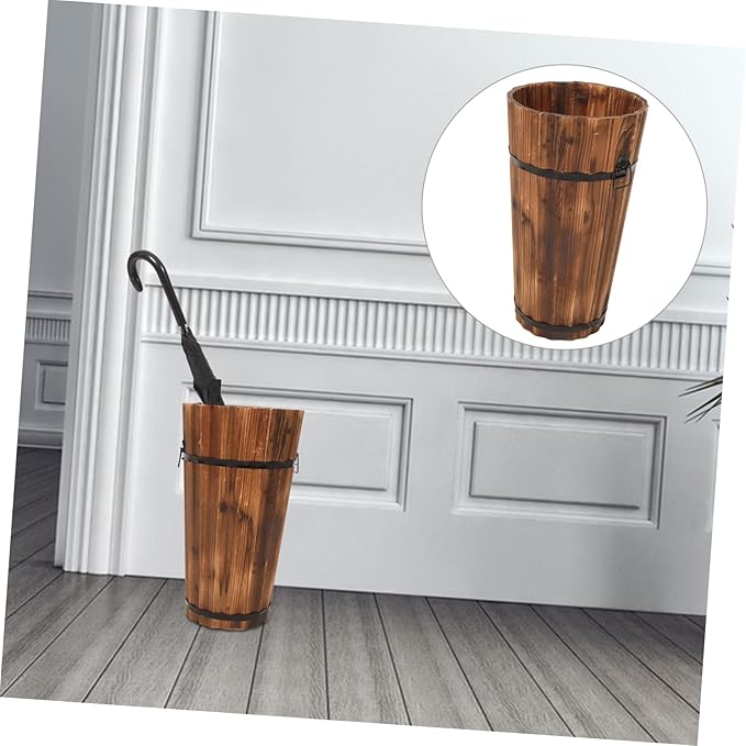 Cabilock Wooden Umbrella Stand for Entryway Rain Umbrella Storage Bucket Basket Outdoor Storage Rack for