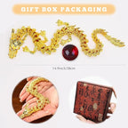 LIYAOLI Golden 3D Articulated Dragon 2024 Chinese Statue - 15 Inch Brass Gold Luck Dragon for Home Office Desk Decoration With Red Gemstone Bead