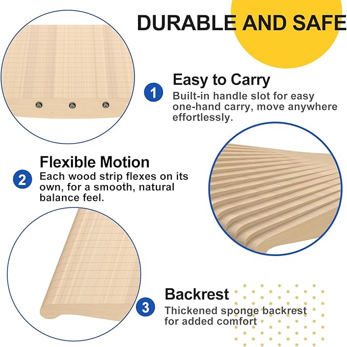 Wood Balance Board for Standing Desk - 360° Wobble Board for Anti-Fatigue & Core Strength Training - Anti-Slip Rocker for Surf, Skate & Ski Simulation, Supports 330lbs