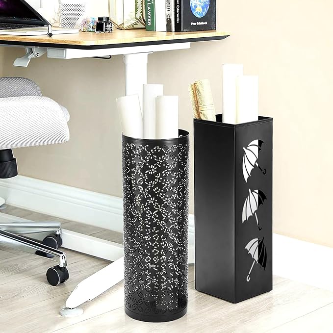 2 Pack Umbrella Stands, Metal Umbrella Holder for Entryway,Square Umbrella Rack Organizer Freestanding for Umbrellas,Walking Cane,Wrapping Paper,Hiking Poles